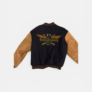 Varsity Jacket - Black Body with Tan Leather Sleeves